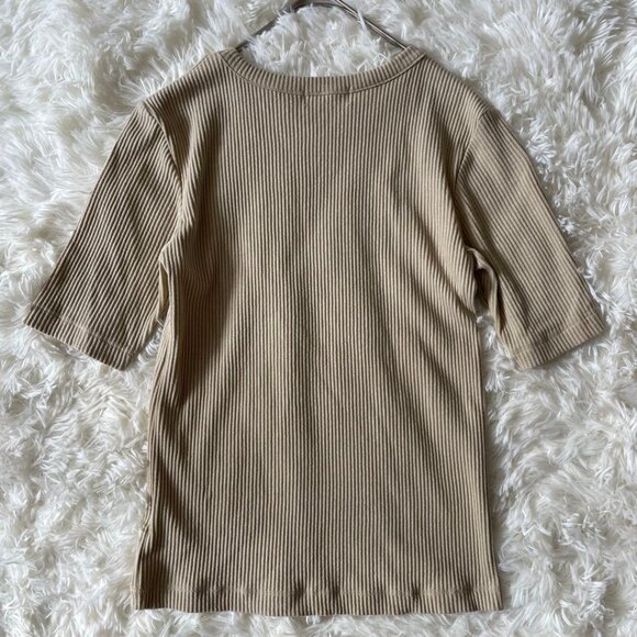 Yumi Ribbed 3/4 Sleeve Top Size M Beige - Picture 5 of 7
